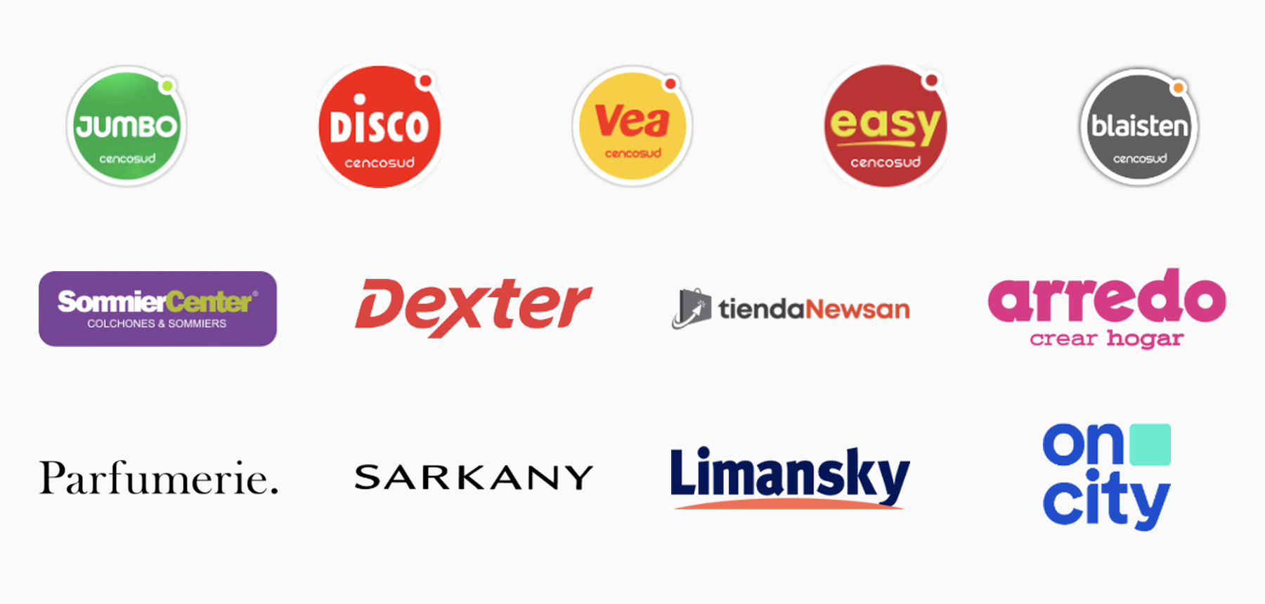 Clientes de e-commerce de Orka: Jumbo, Disco, Vea, Easy, Blaisten, Sommier Center, Dexter, tiendaNewsan, Arredo, Parfumerie, Sarkany, Limansky y On City