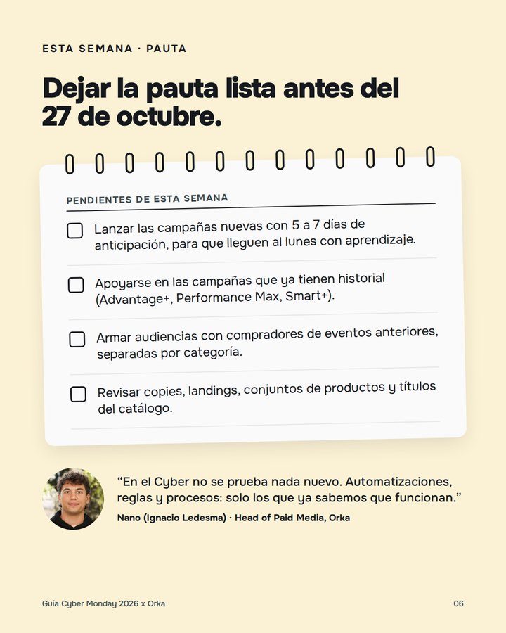 Página con los pendientes de pauta de esta semana